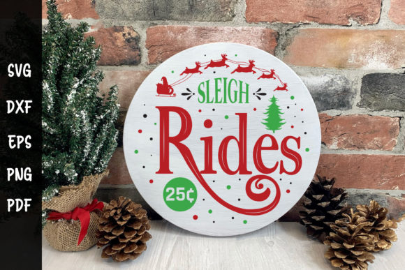 Sleigh Rides - Christmas Round Sign SVG